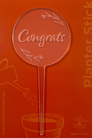 Planter Stick ‘Congrats’ in clear acrylic