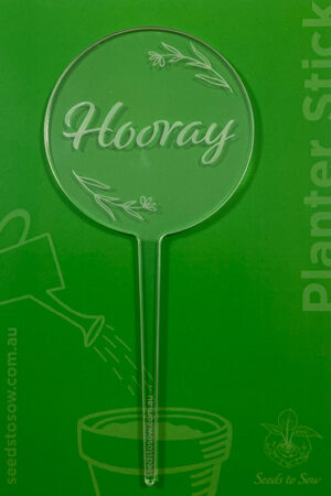 Planter Stick ‘Hooray’ in clear acrylic
