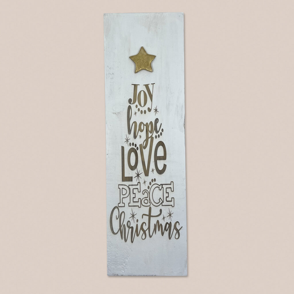 Image of 'Joy, hope, love, peace, Christmas' pallet sign by Seeds to Sow