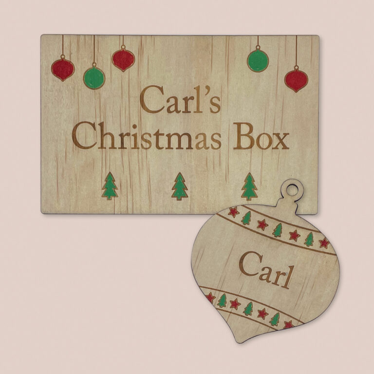 Image of personalised christmas decoration and box combo red/green by Seeds to Sow