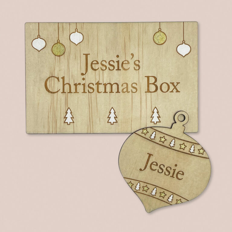 Image of personalised christmas decoration and box combo gold/silver by Seeds to Sow